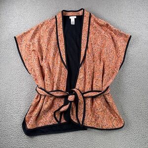 J Jill Belted Quilted Ruana Sunset Paisley Front Tie Vest Jacket Poncho Sz S-L